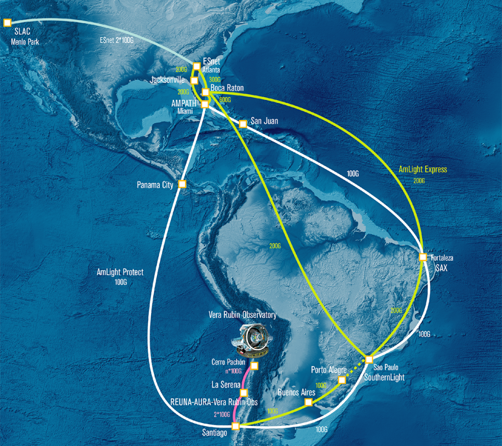 Map of South and North America with Rubin network outlined